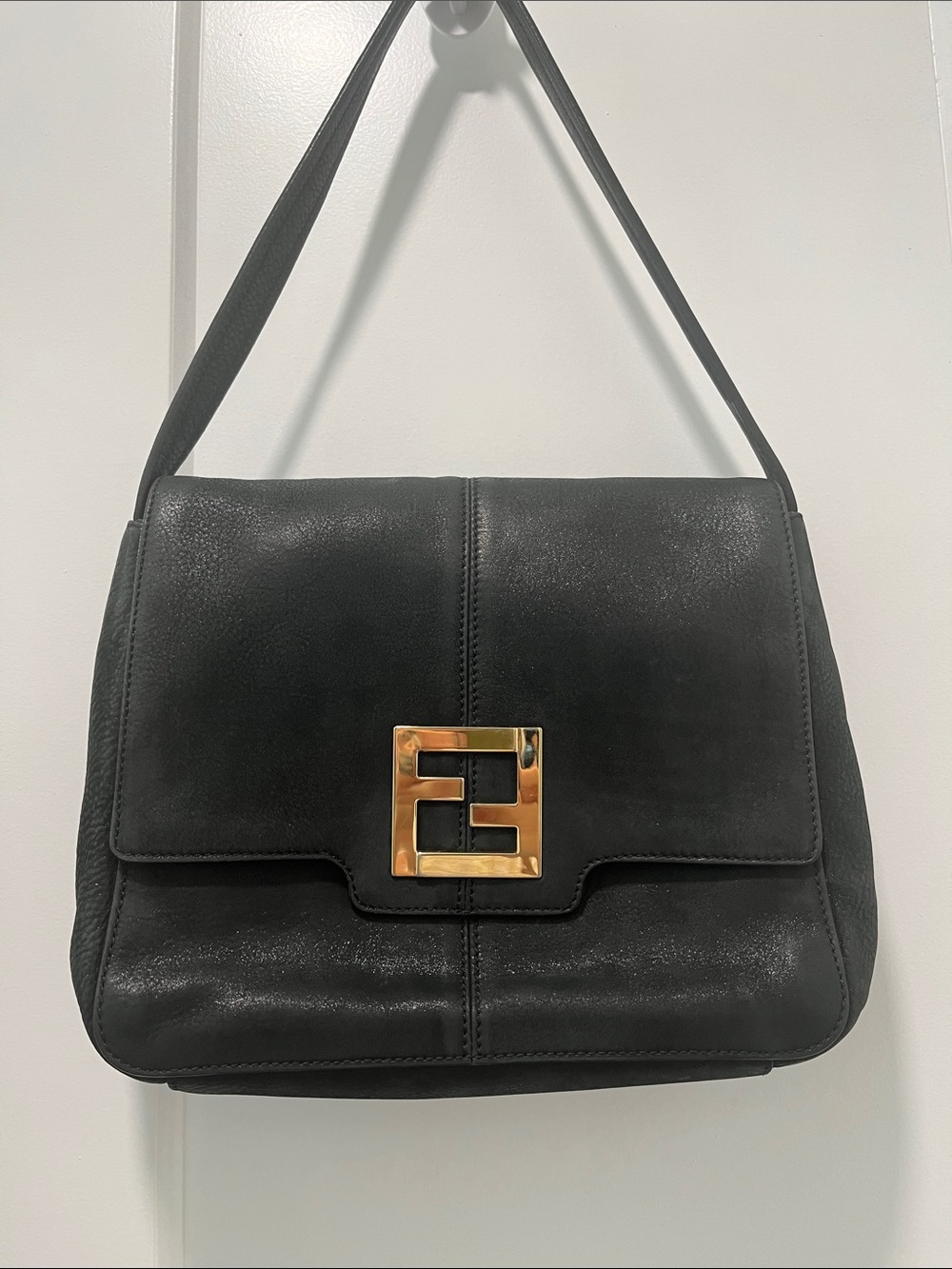 Vintage Fendi Mamma Baguette Nubuck Flap Bag